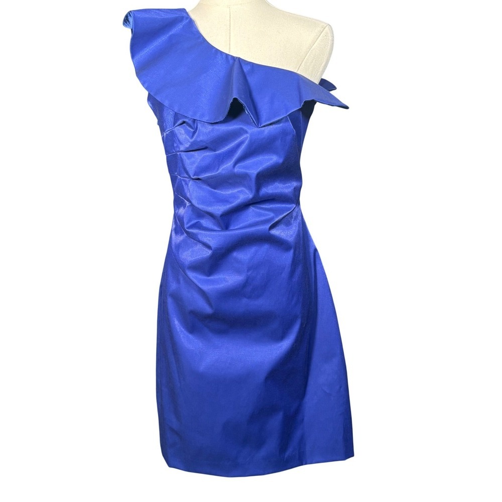 Laundry by Shelli Segal One Shoulder Blue Cocktail Dress Size 4 - Picture 2 of 14